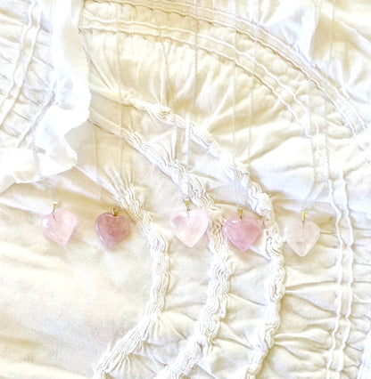 Rose Quartz Heart Necklace (Self-love, Divine Feminine, Heart Centered)