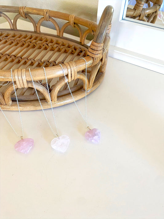 Rose Quartz Heart Necklace (Self-love, Divine Feminine, Heart Centered)