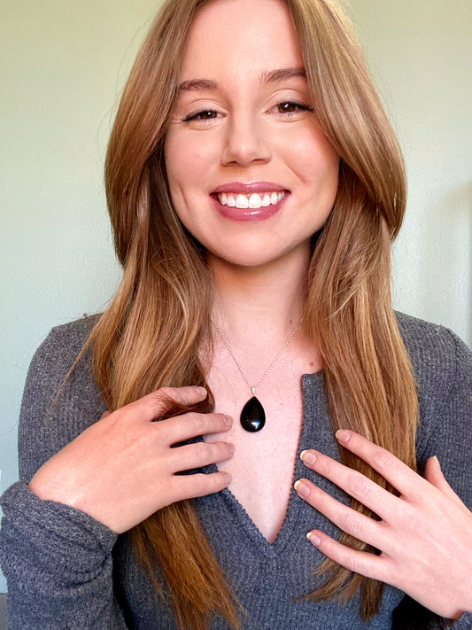 Black Obsidian Pendant Necklace (Aura Cleansing, Grounding, Protection)