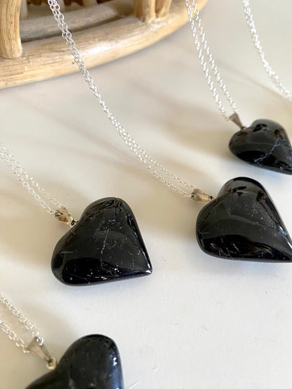 Black Obsidian Heart Pendant Necklace (Aura Cleansing, Grounding, Protection)