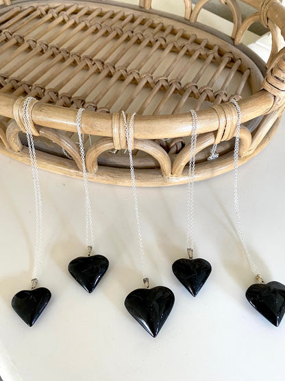 Black Obsidian Heart Pendant Necklace (Aura Cleansing, Grounding, Protection)