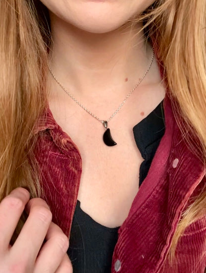 Black Obsidian Crescent Moon Pendant Necklace (Aura Cleansing, Grounding, Protection)