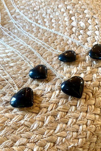 Black Obsidian Heart Pendant Necklace (Aura Cleansing, Grounding, Protection)