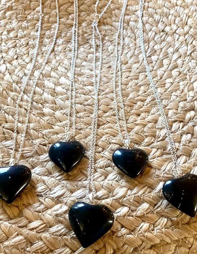 Black Obsidian Heart Pendant Necklace (Aura Cleansing, Grounding, Protection)