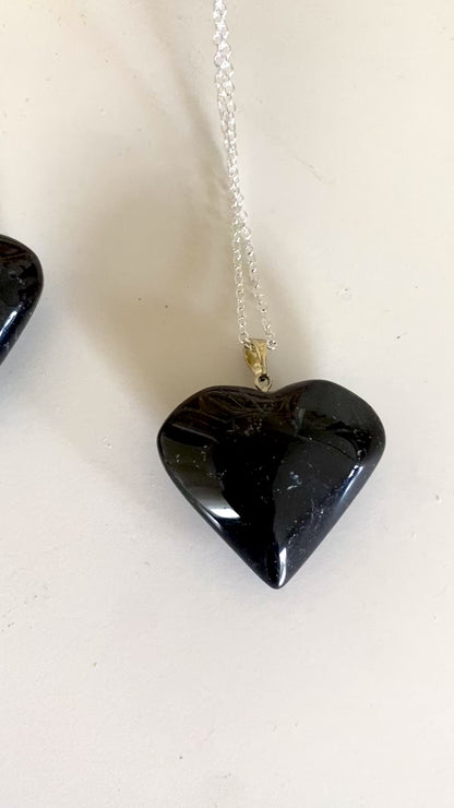 Black Obsidian Heart Pendant Necklace (Aura Cleansing, Grounding, Protection)